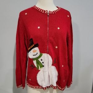 Beaded Sequin Snowman Ugly Christmas Sweater - Medium - CB Career